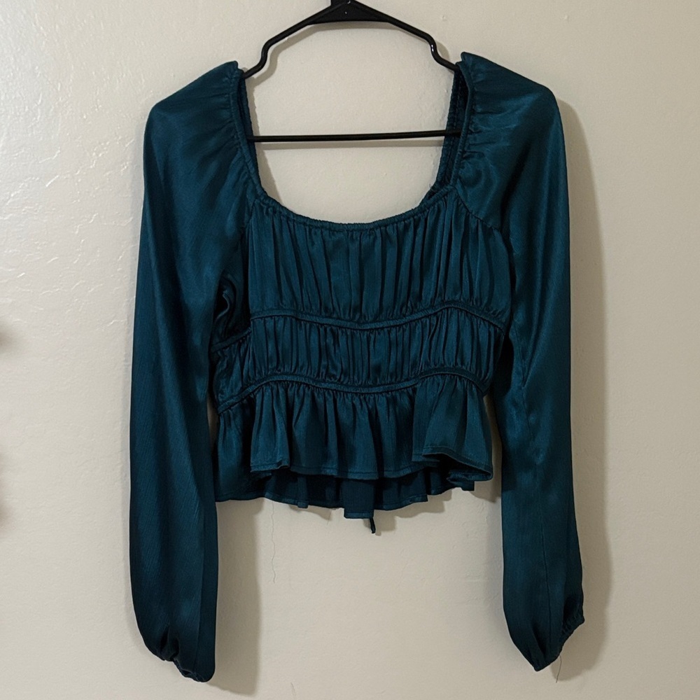 All in Favor Teal Off-Shoulder Blouse - Picture 8 of 8